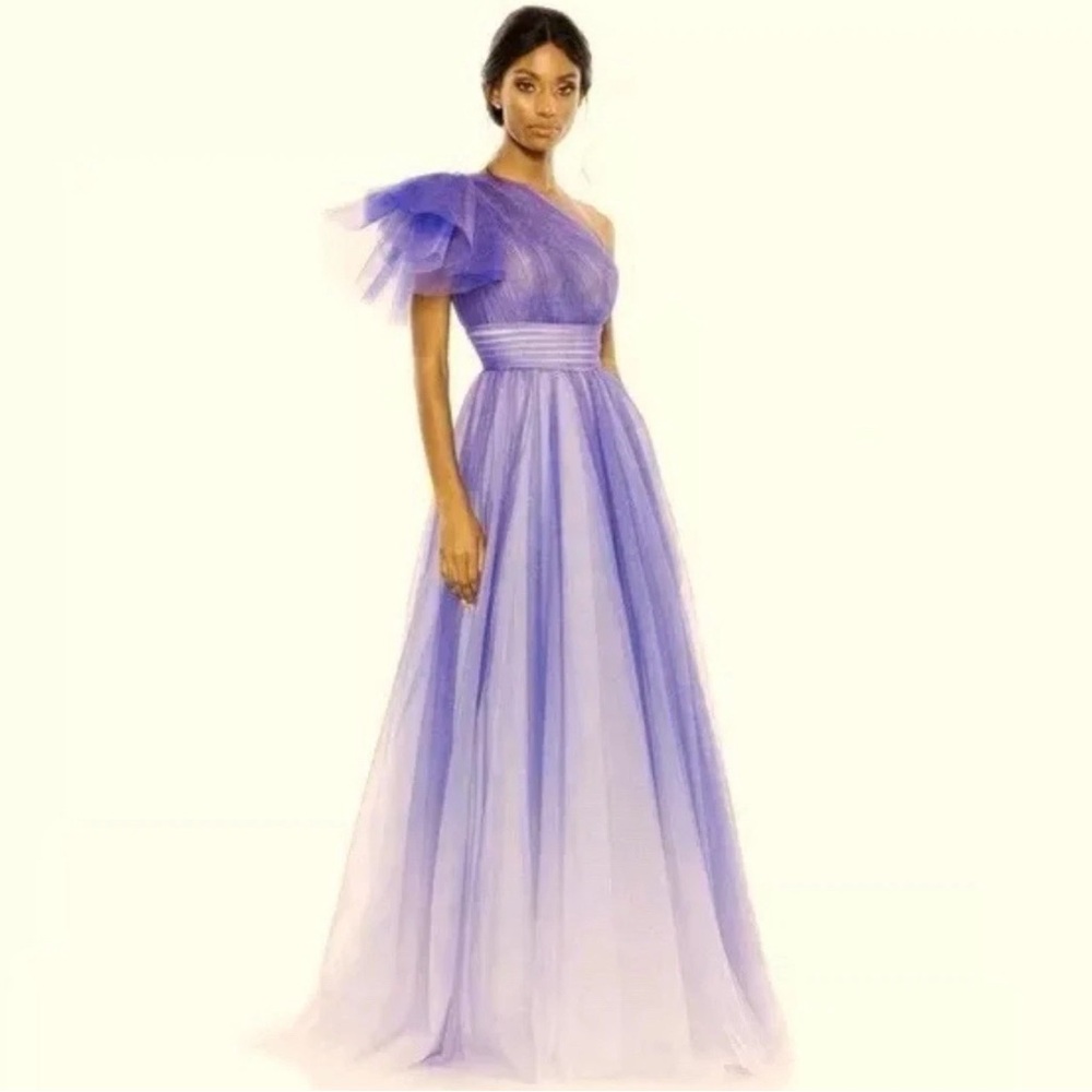 Mac Duggal One-Shoulder Ombre Lavender Tulle Gown Size 2